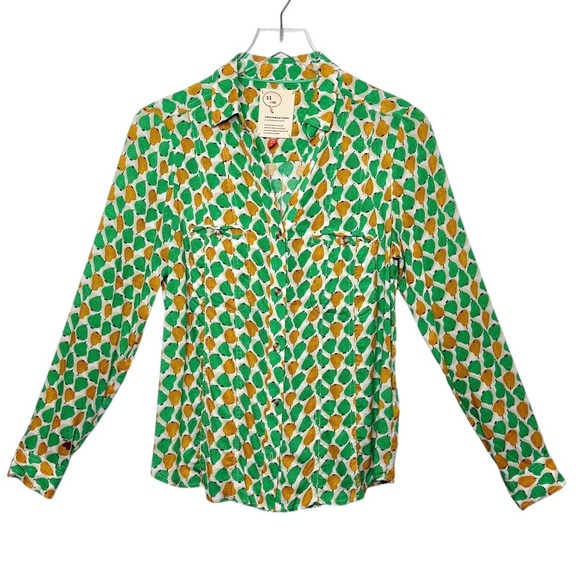 Anthropologie Conversations Pear Print Women’s Summer Button Front Shirt Sz 0 - Picture 2 of 12